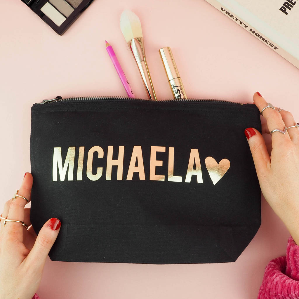 Personalised Name and Heart Makeup Bag