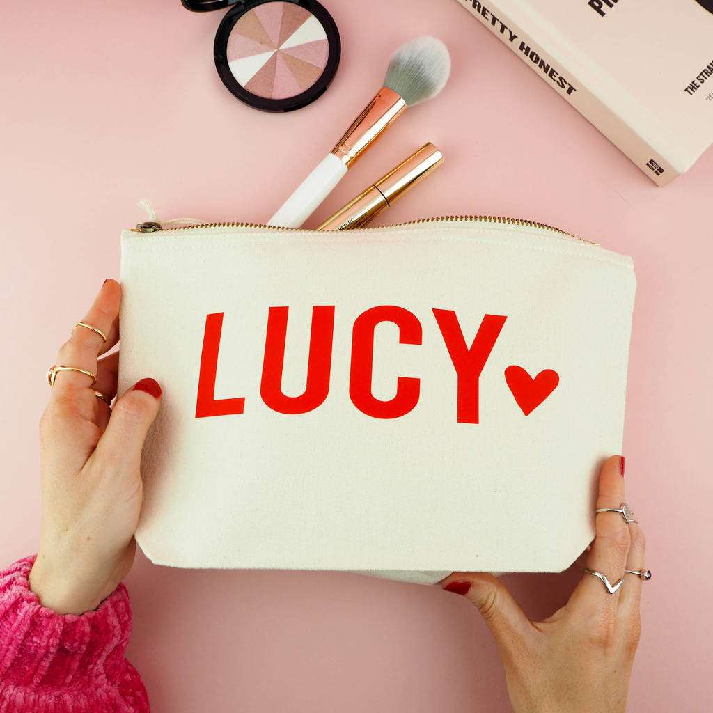 Personalised Name and Heart Makeup Bag