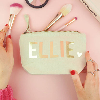 Personalised Name and Heart Makeup Bag