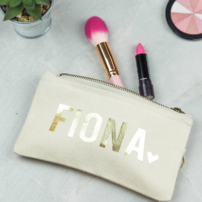 Personalised Name and Heart Makeup Bag