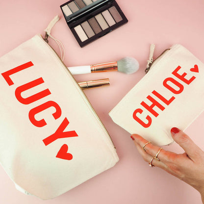 Personalised Name and Heart Makeup Bag