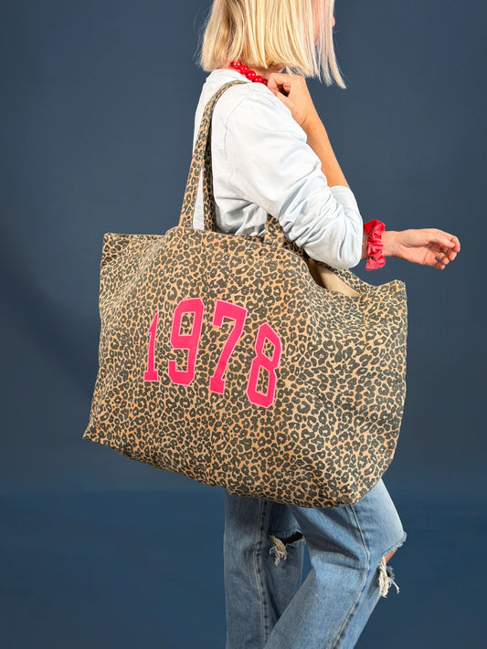 Oversized Personalised Varsity Year Leopard Print Tote Bag
