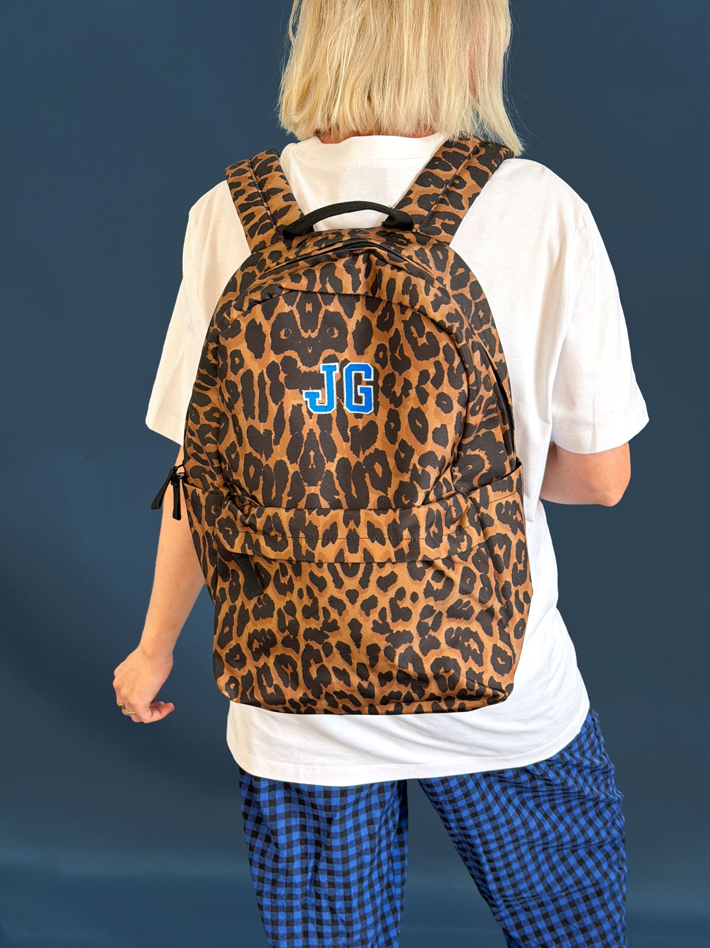 Embroidered Personalised 'Initial Leopard Print Rucksack' in Leopard Print by Rock On Ruby