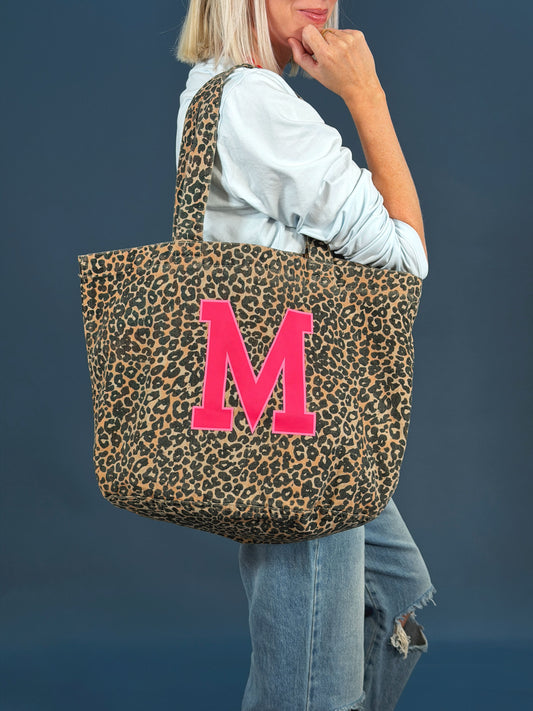 Personalised Initial Leopard print Tote Bag