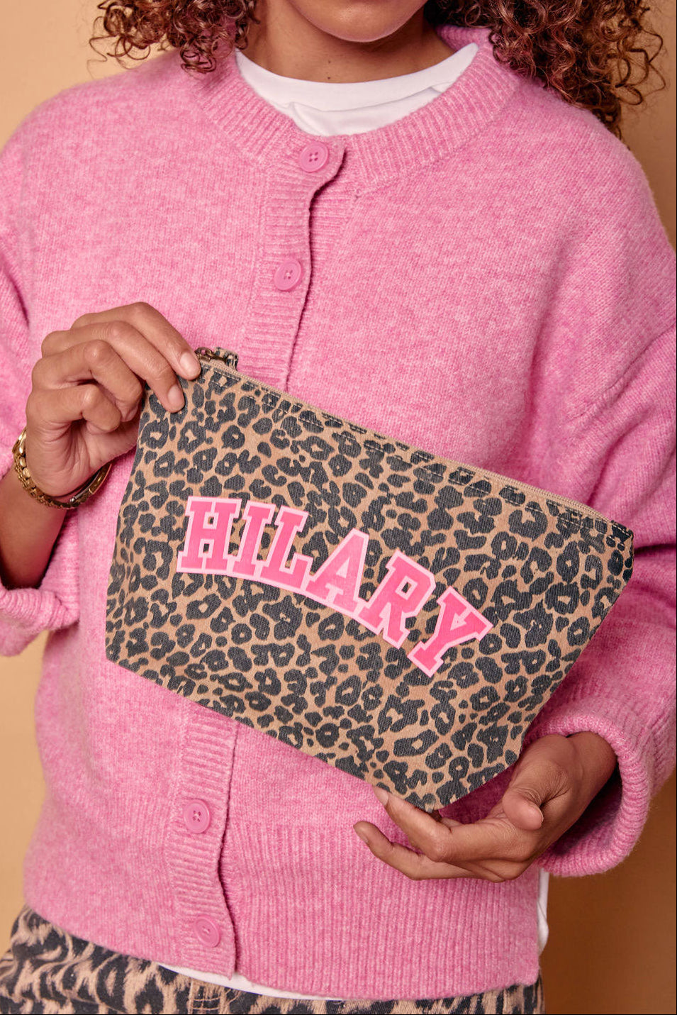 Personalised Slogan Leopard Print Makeup Bag