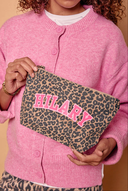 Personalised Slogan Leopard Print Makeup Bag