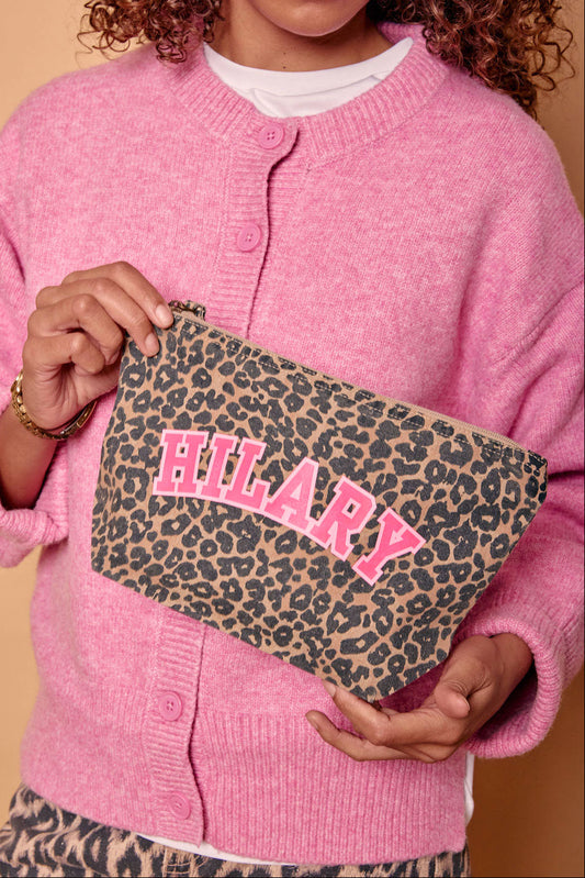 Personalised Slogan Leopard Print Makeup Bag