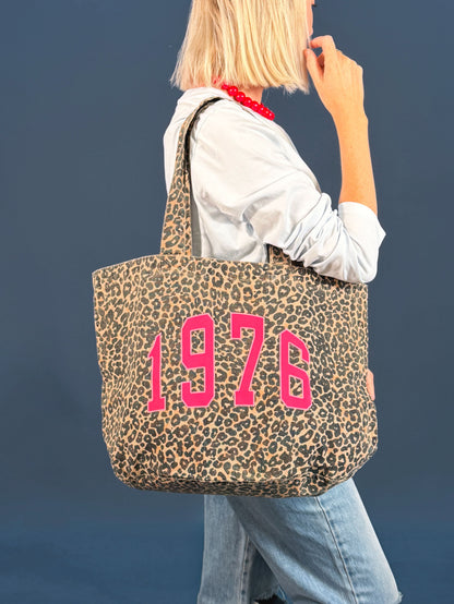 Personalised Varsity Year Leopard Print Tote Bag