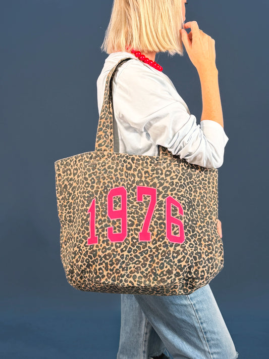 Personalised Varsity Year Leopard Print Tote Bag
