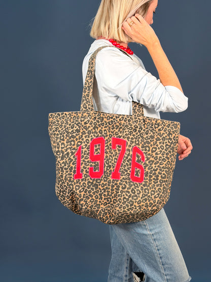 Personalised Varsity Year Leopard Print Tote Bag