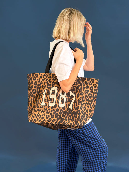 Personalised Varsity Year Leopard Print Shopping Bag