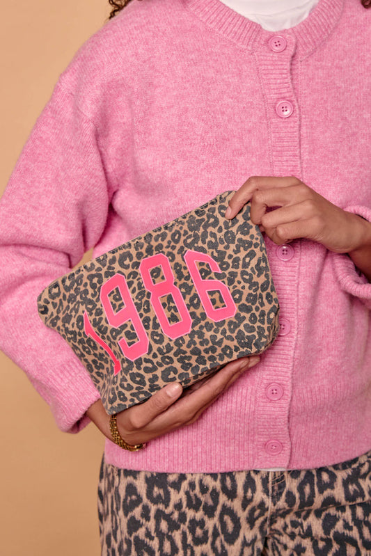 Personalised Varsity Year Leopard print Makeup Bag