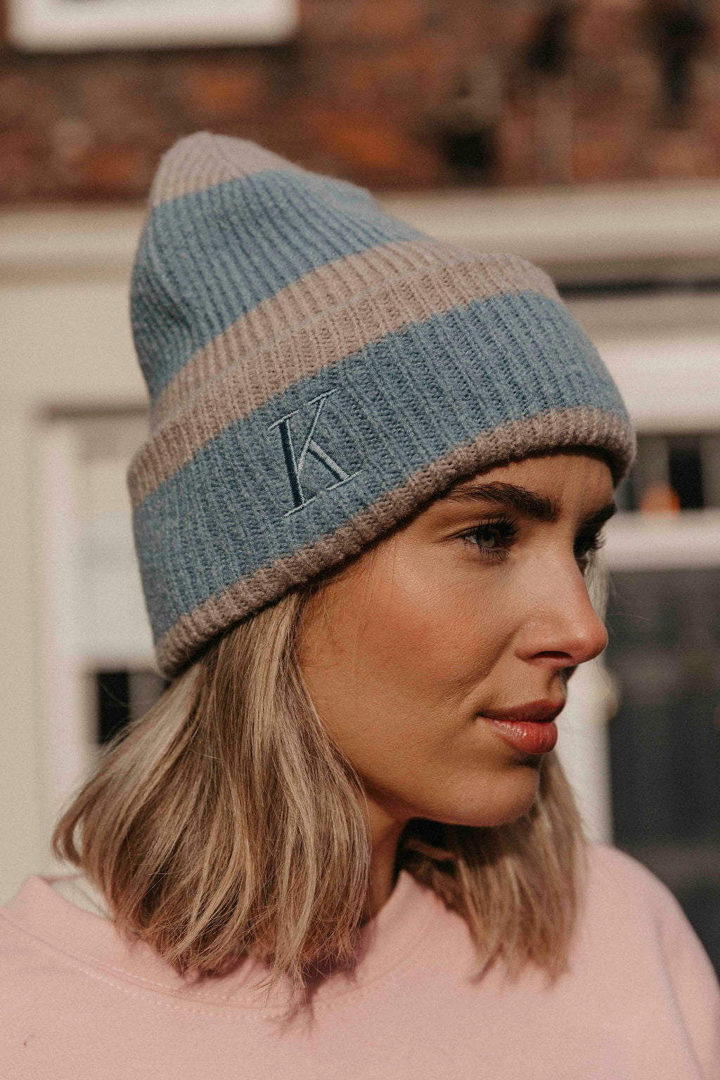 Personalised Striped Beanie Hat with Initial