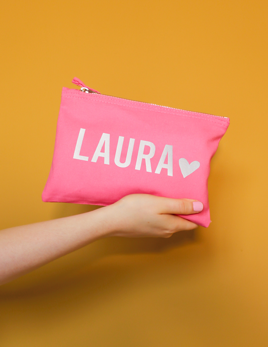 Personalised Name and Heart Makeup Bag
