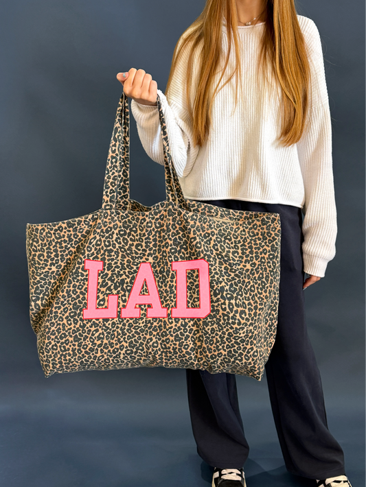 Oversized Personalised Initial Leopard Print Tote Bag