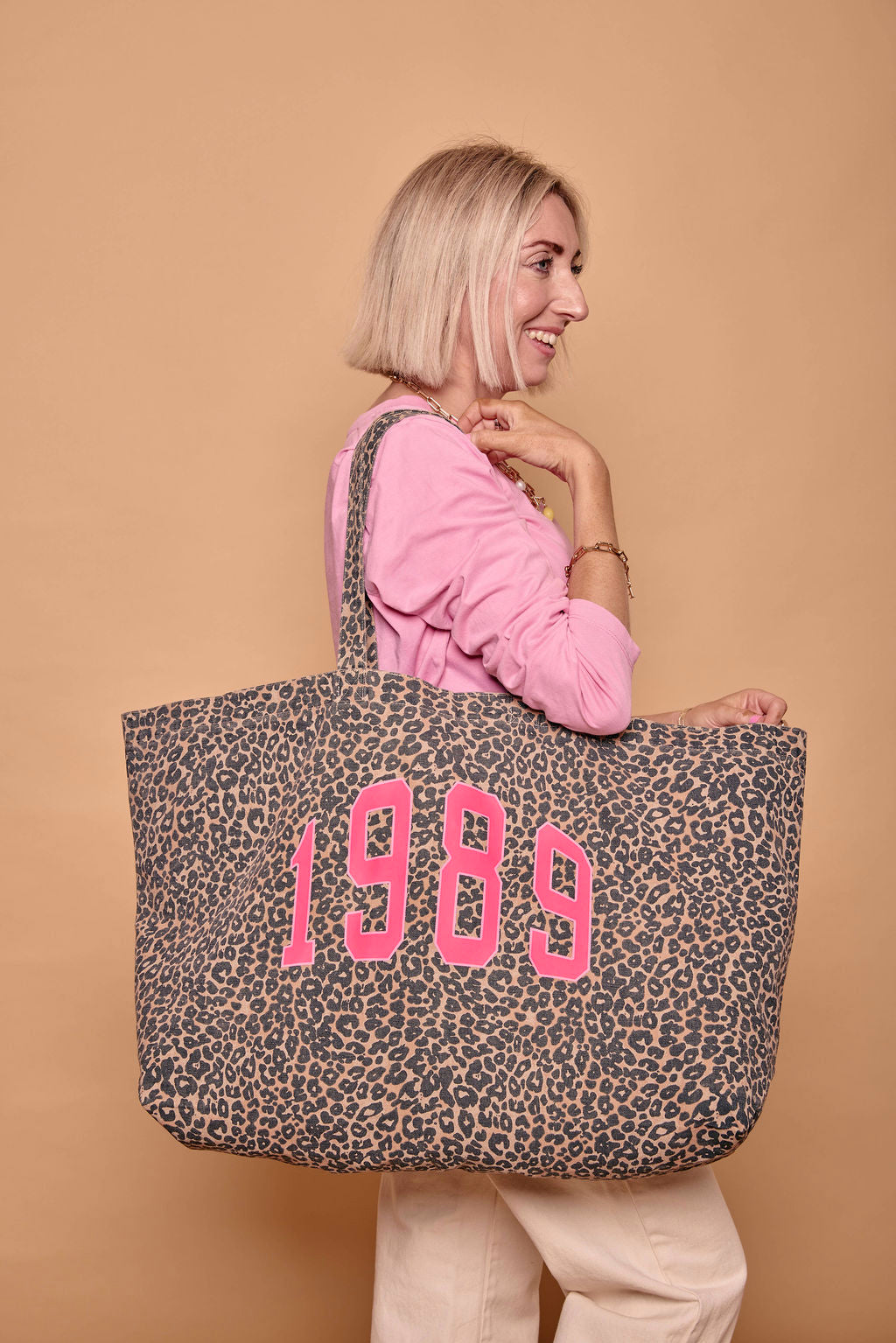Oversized Personalised Varsity Year Leopard Print Tote Bag