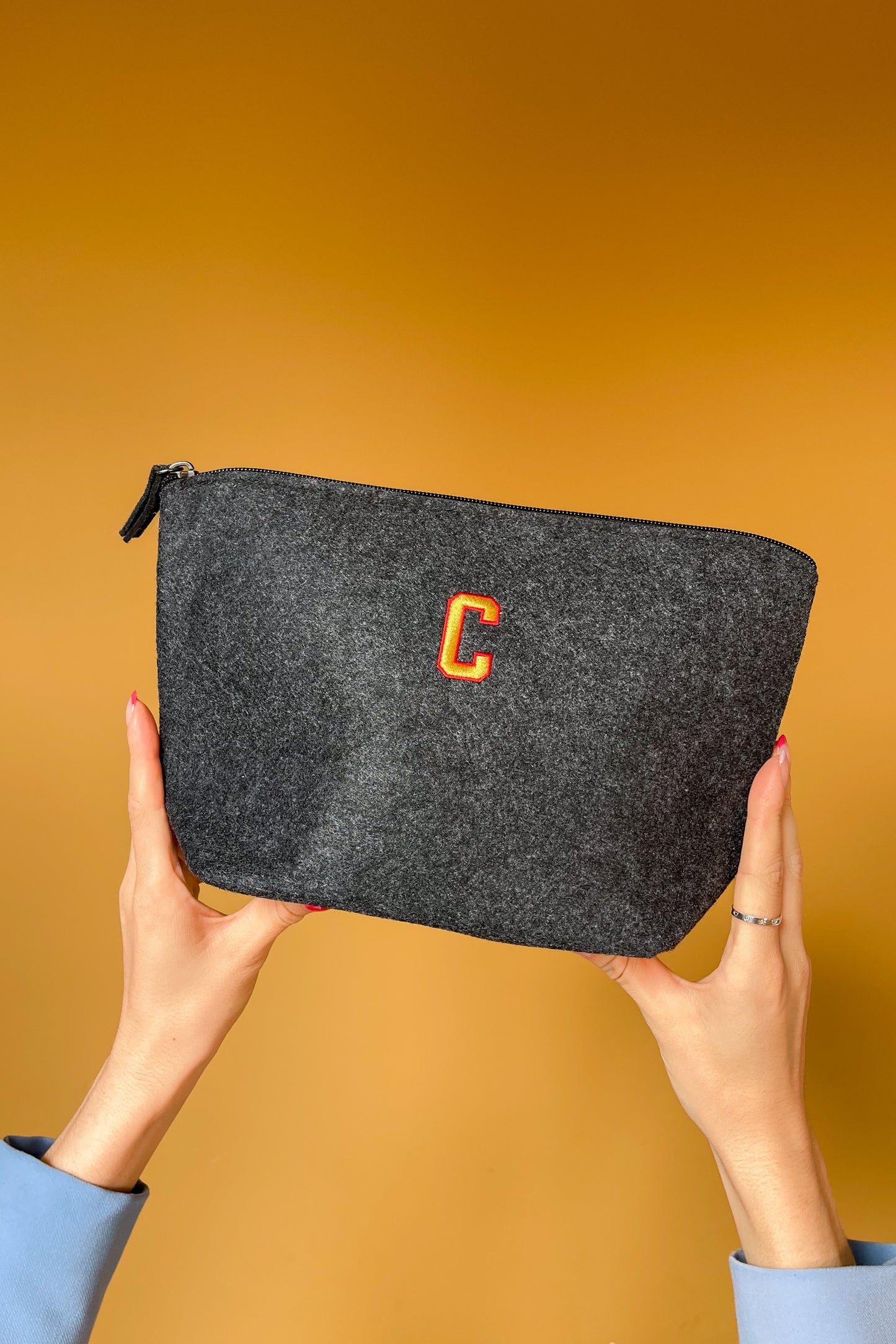 Personalised College Initial Felt Makeup Bag