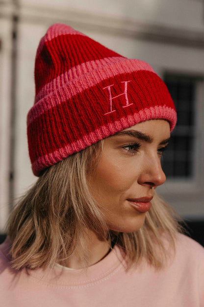 Personalised Striped Beanie Hat with Initial