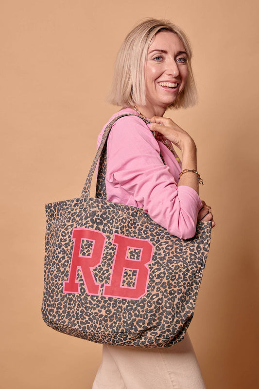 Personalised Initial Leopard print Tote Bag
