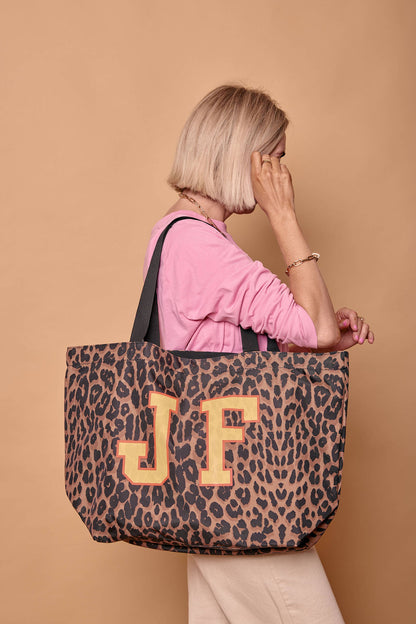 Personalised Initial Leopard Print Shopping Bag