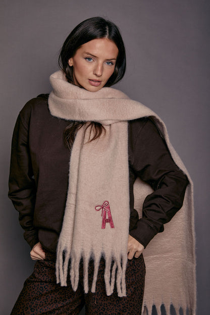 Embroidered Personalised Bow Initial Scarf