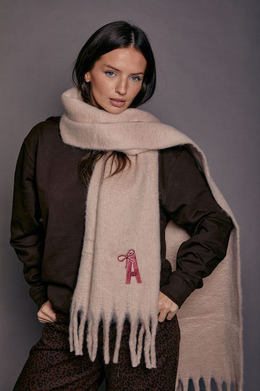 Embroidered Personalised Bow Initial Scarf