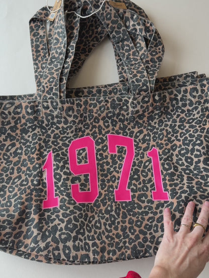 Personalised Varsity Year Leopard Print Tote Bag