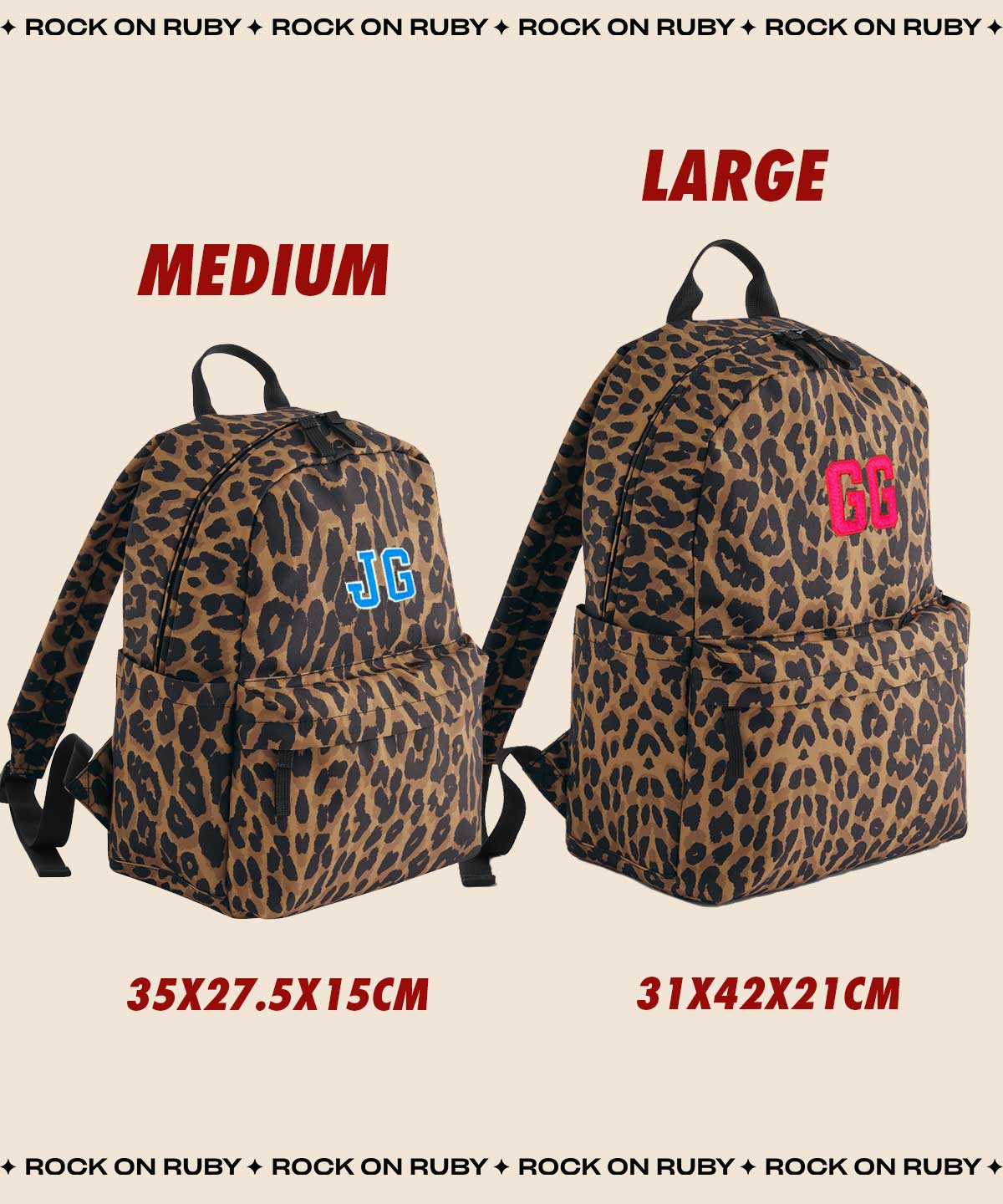 Embroidered Personalised 'Initial Leopard Print Rucksack' by Rock On Ruby