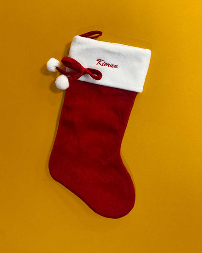 Personalised Embroidered Red Velvet Look Stocking