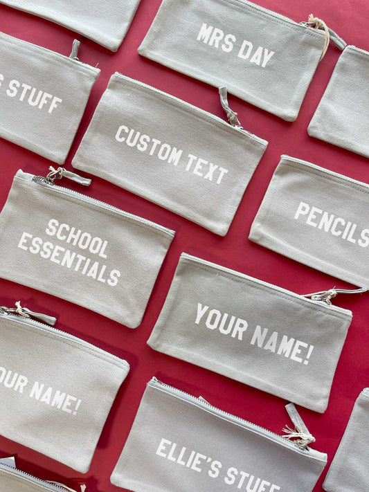 Grey Personalised Text Pencil Case/ Makeup Bag - DEAL!