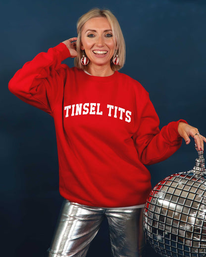 Tinsel Tits Slogan Varsity Christmas Jumper