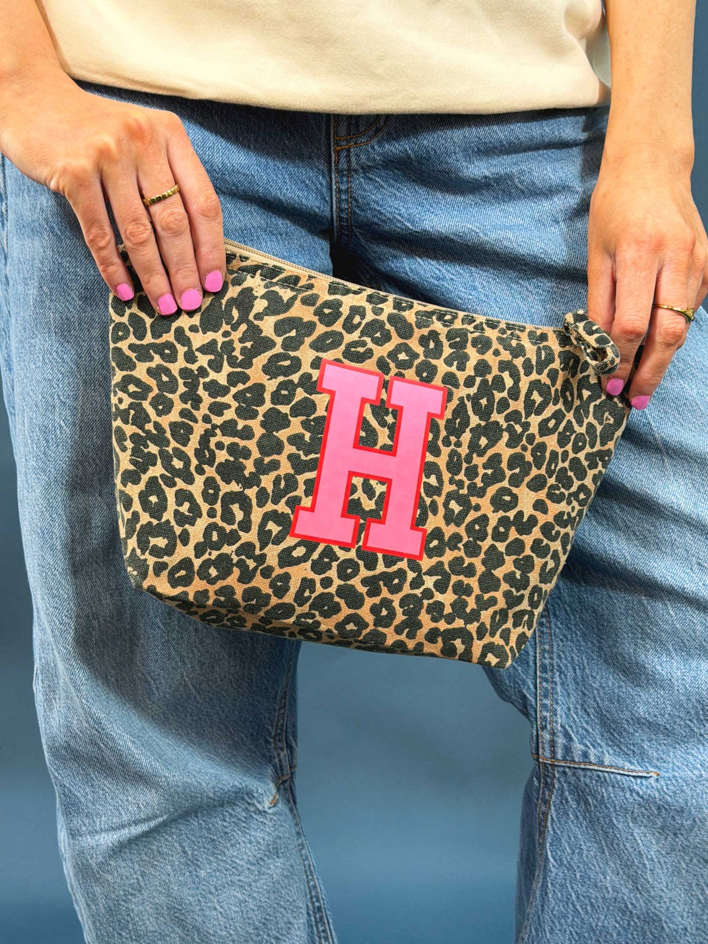 Personalised Initial Leopard print Makeup Bag