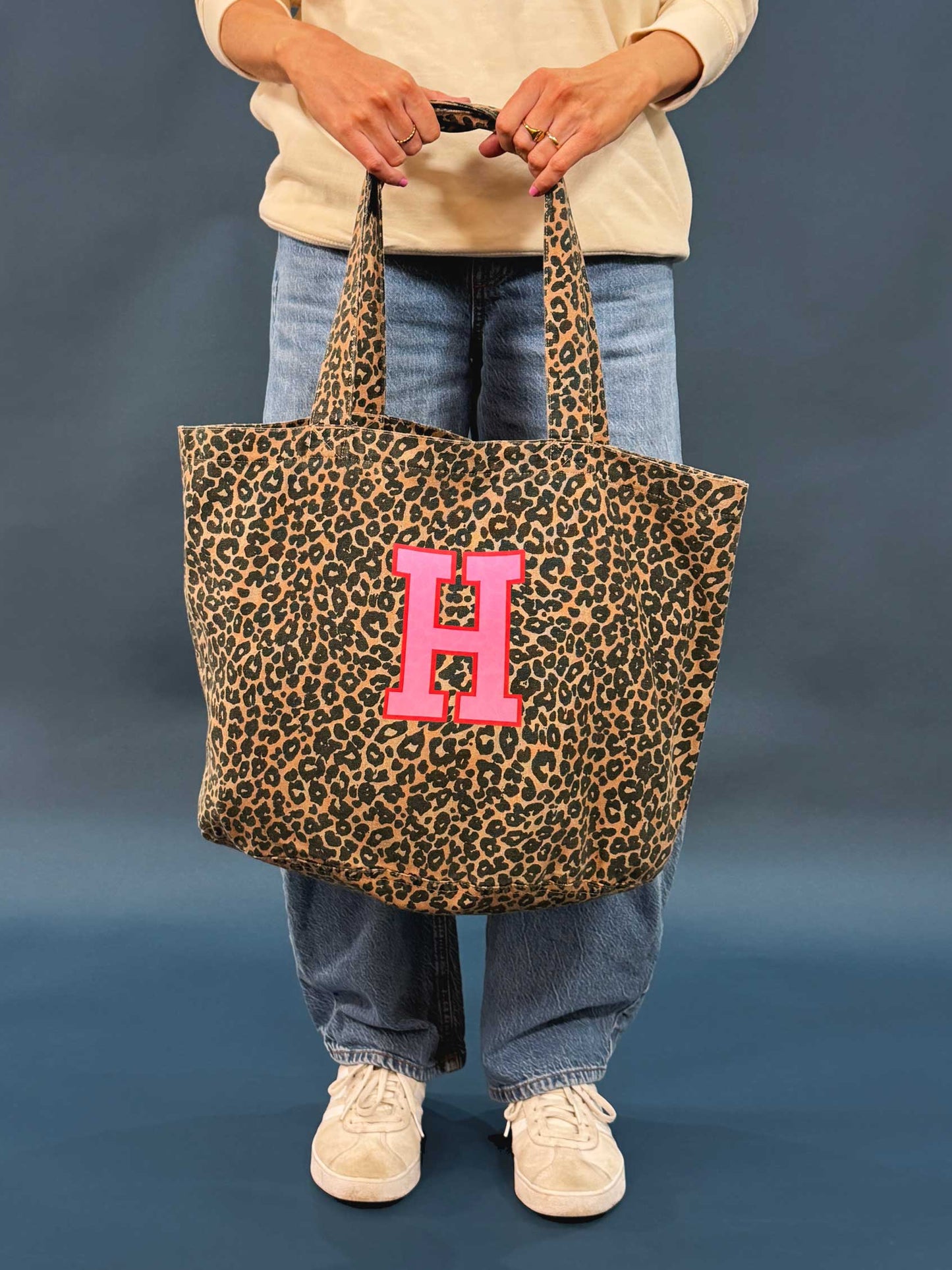 Personalised Initial Leopard print Tote Bag