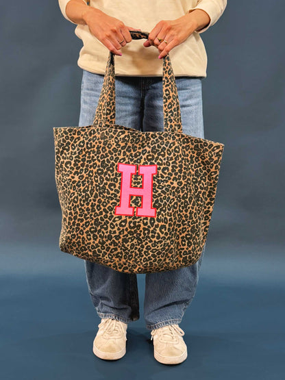 Personalised Initial Leopard print Tote Bag