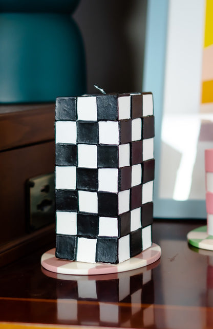 Chunky Check Pillar Candle