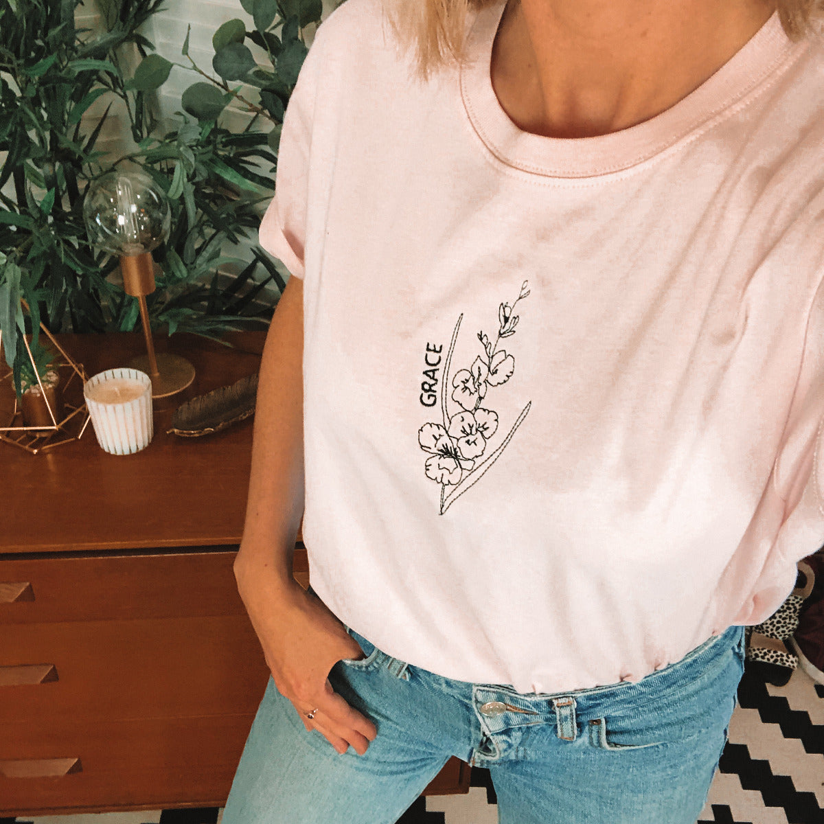 Personalised Embroidered Birth Flower T-Shirt