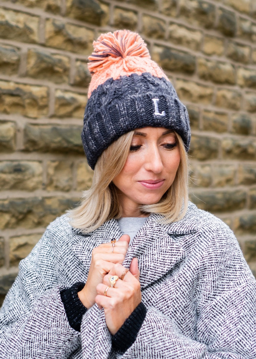 Ladies Personalised Embroidered Initial Bobble Hat