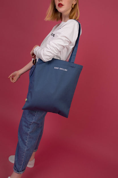 Embroidered Smiley Face Tote Bag