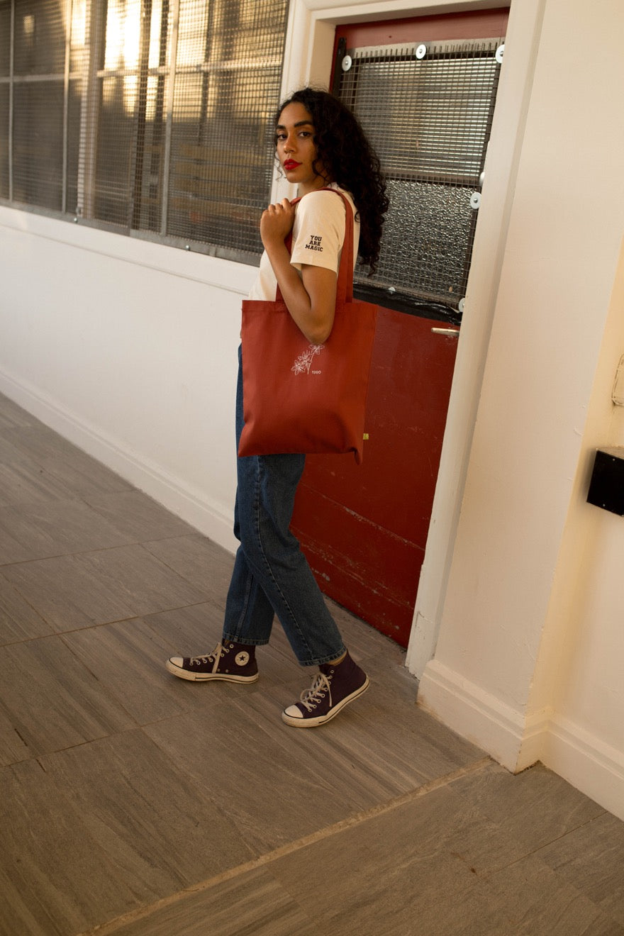 Embroidered Birth Flower Tote Bag