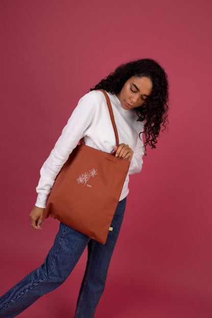 Rust Embroidered 1990 Flower Tote Bag