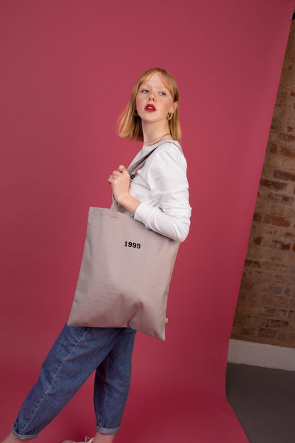 Grey 1999 Embroidered Year Tote Bag