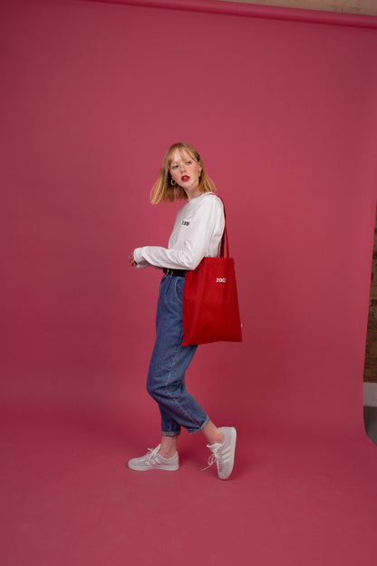 Red 2002 Embroidered Year Tote Bag