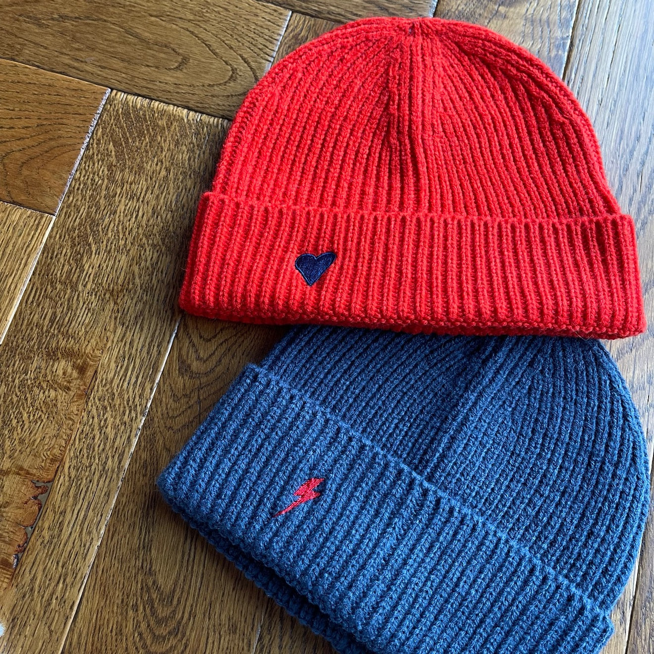 Matching Heart And Bolt Beanie Hats