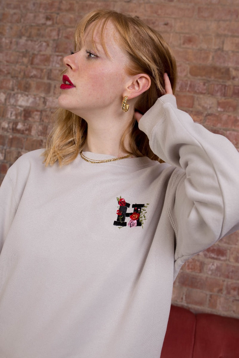 Embroidered Floral Initials Sweatshirt