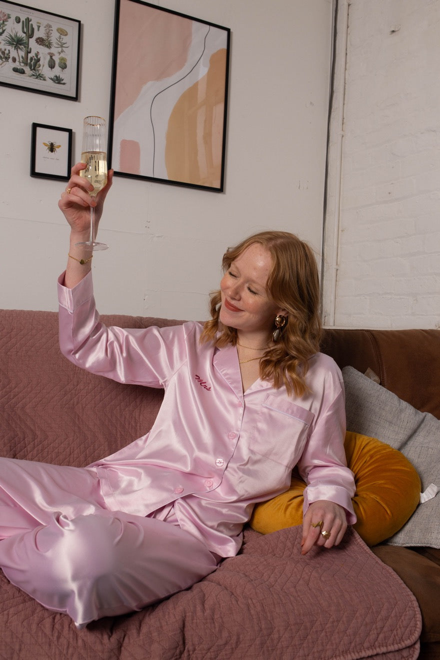 Personalised Embroidered 'Mrs' Initial Satin Pyjama Set
