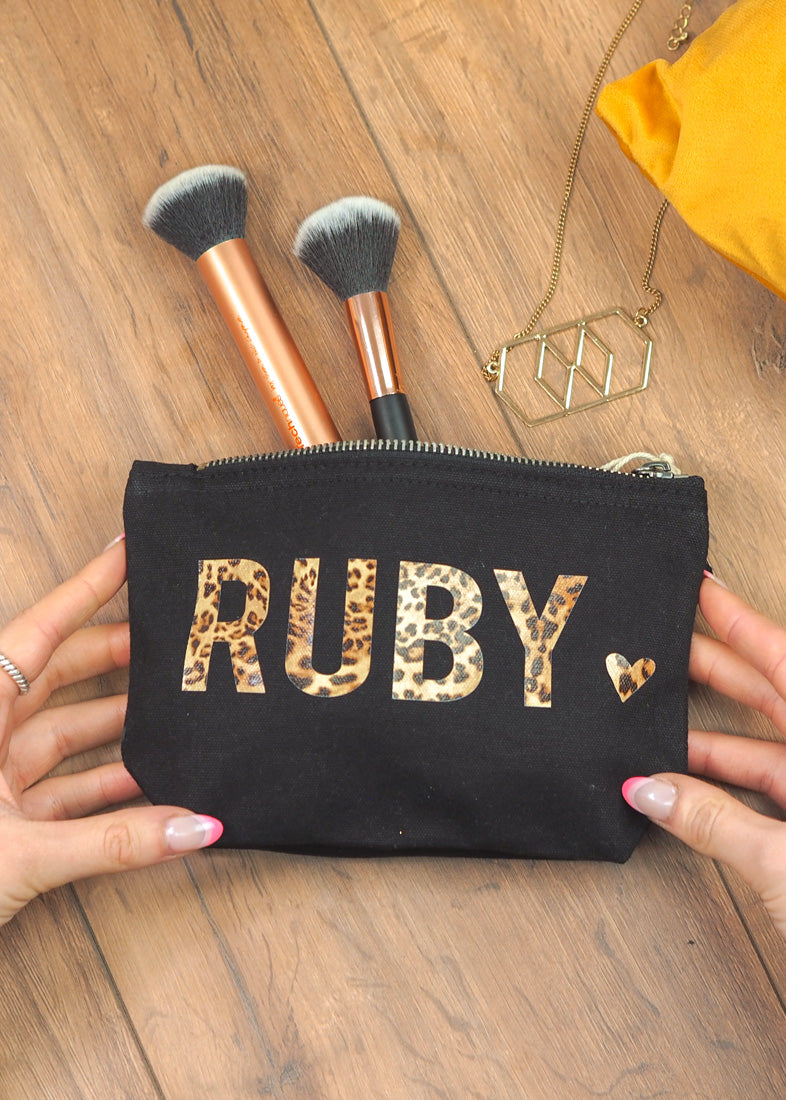 Personalised Name Leopard Print Make Up Bag