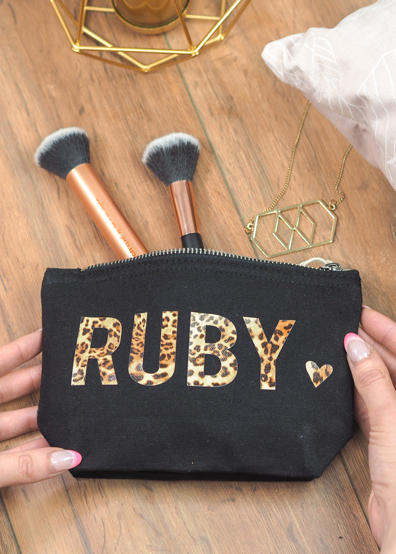 Personalised Name Leopard Print Make Up Bag