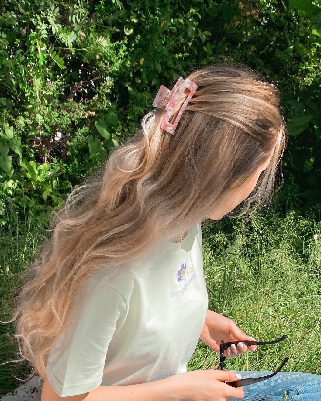 Marble Pink Rectangle Hair Claw Clip