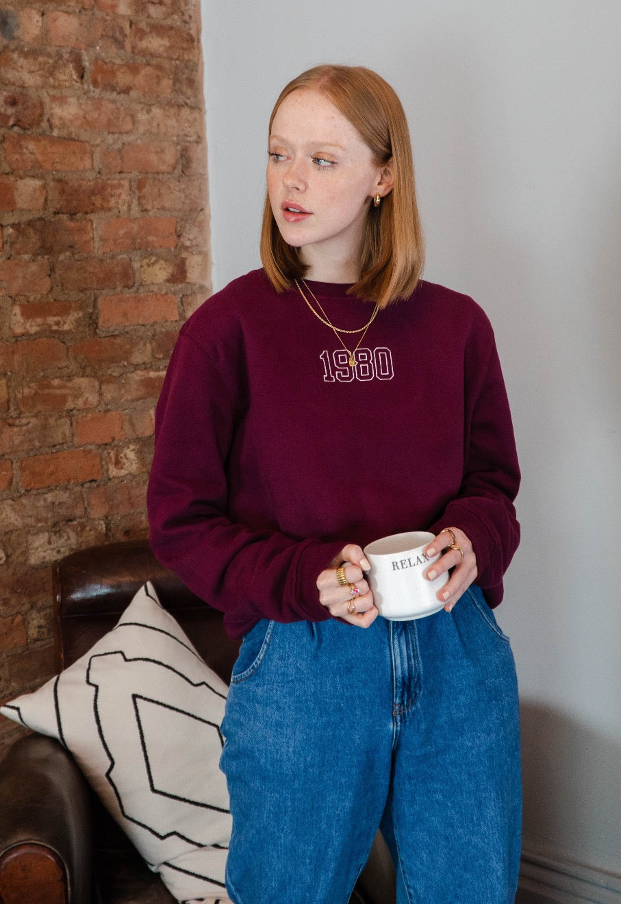 Small Embroidered Outline Year Sweatshirt