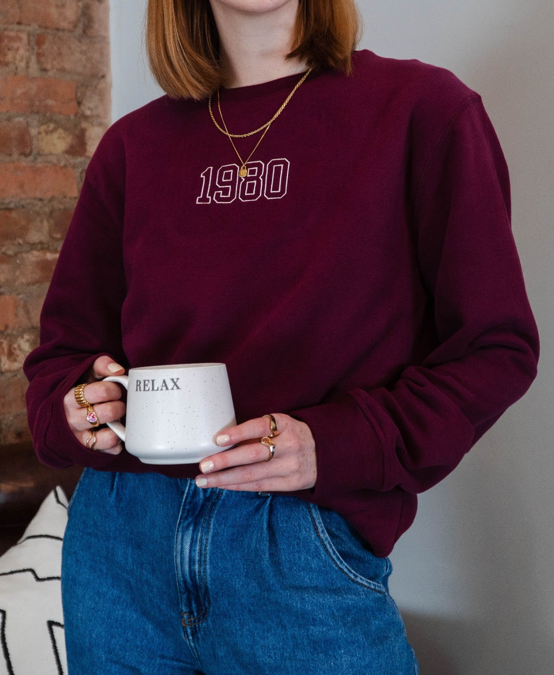 Small Embroidered Outline Year Sweatshirt